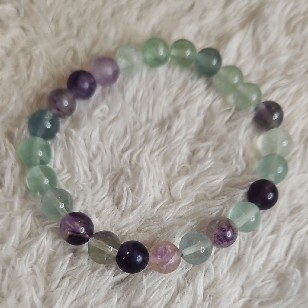 Rainbow Fluorite 8mm Beaded Stretch Bracelet Healing Crystal Stone Boho